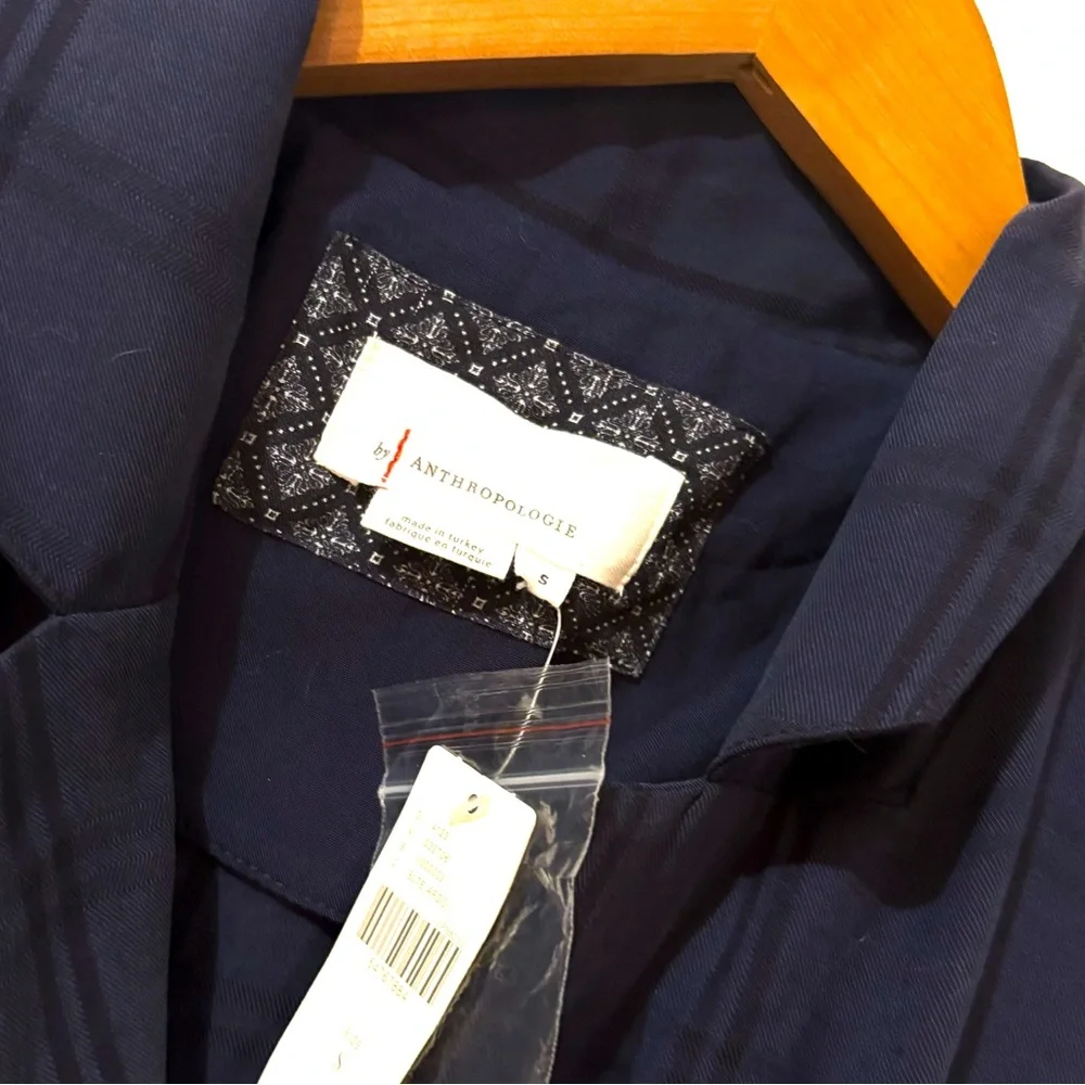 NWT Anthropologie Navy Plaid Sleeveless Cropped Jumpsuit Pockets Small - Picture 2 of 9